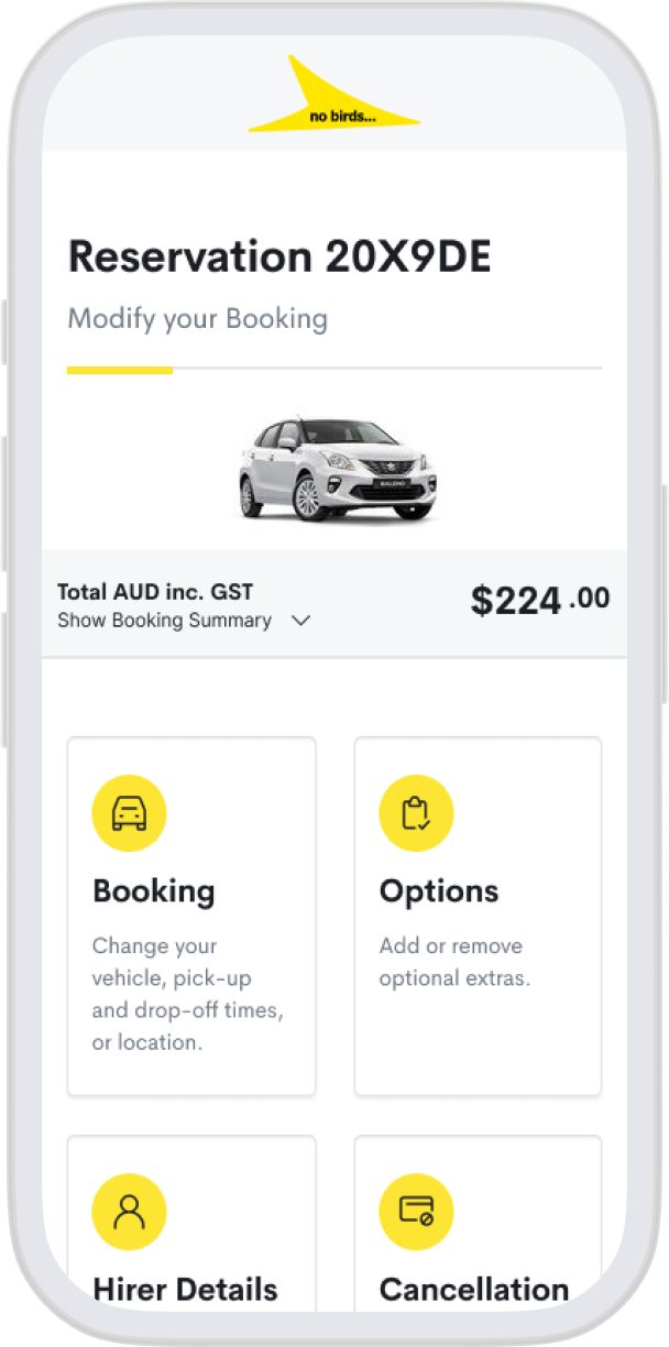 Car hire on desktop